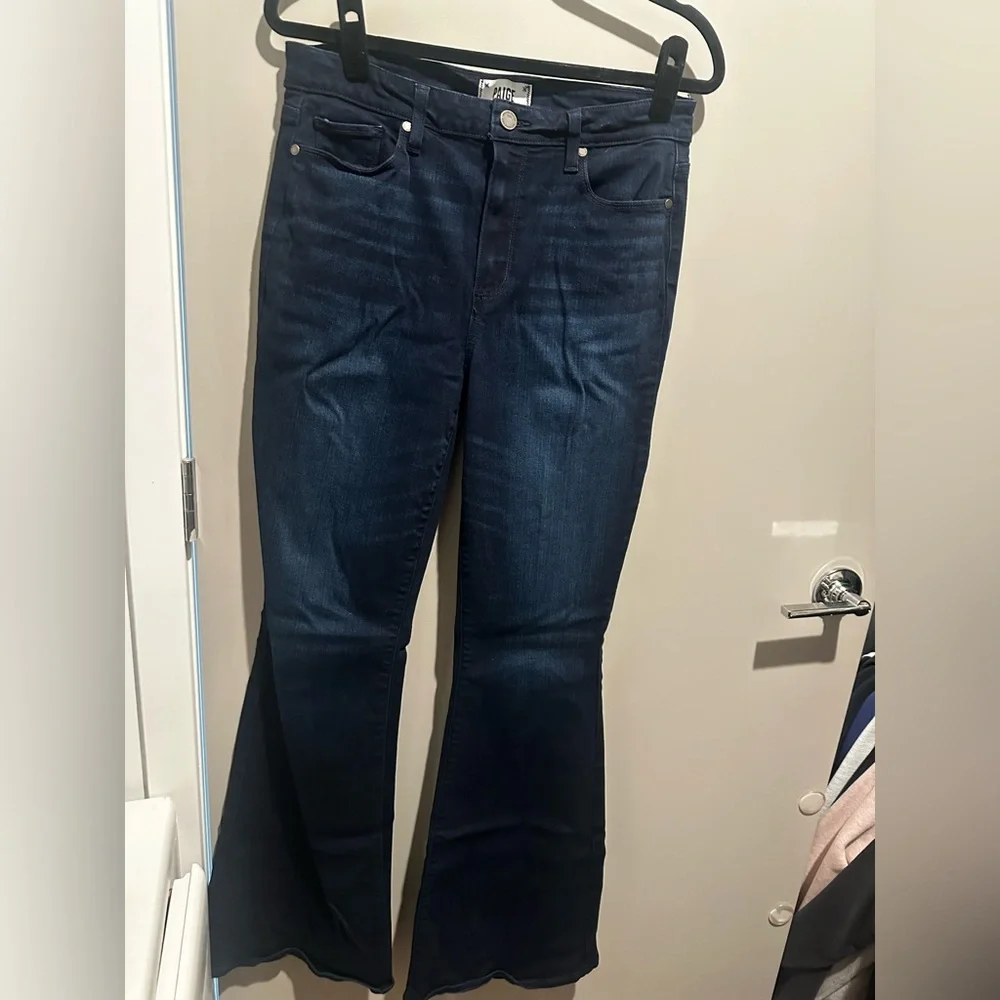 PAIGE Dark Wash High Rise Bell Canyon Flare Jeans - Picture 3 of 5